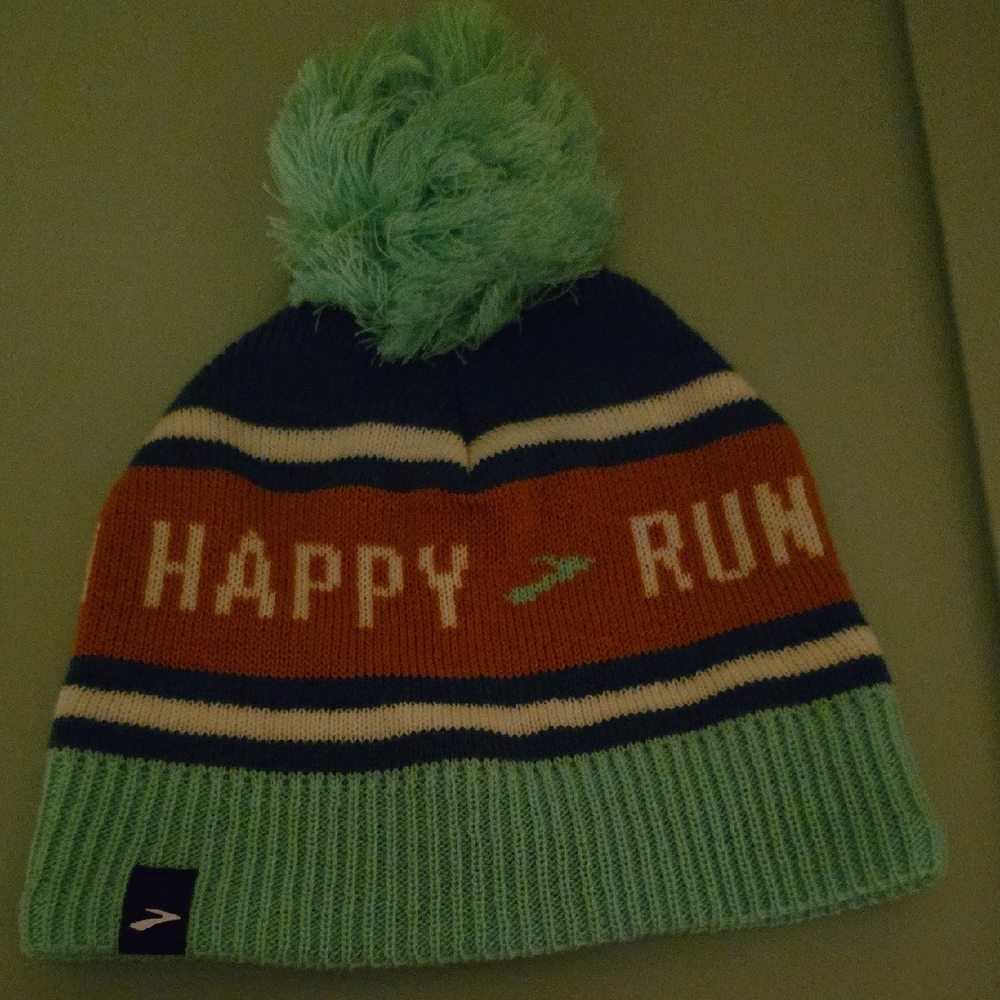 Brooks OSFA Pom-Pom Beanie - Green and Blue